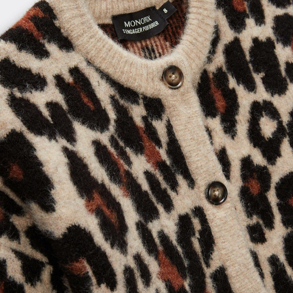 Cardigan jacquard léopard dore, MONOPRIX