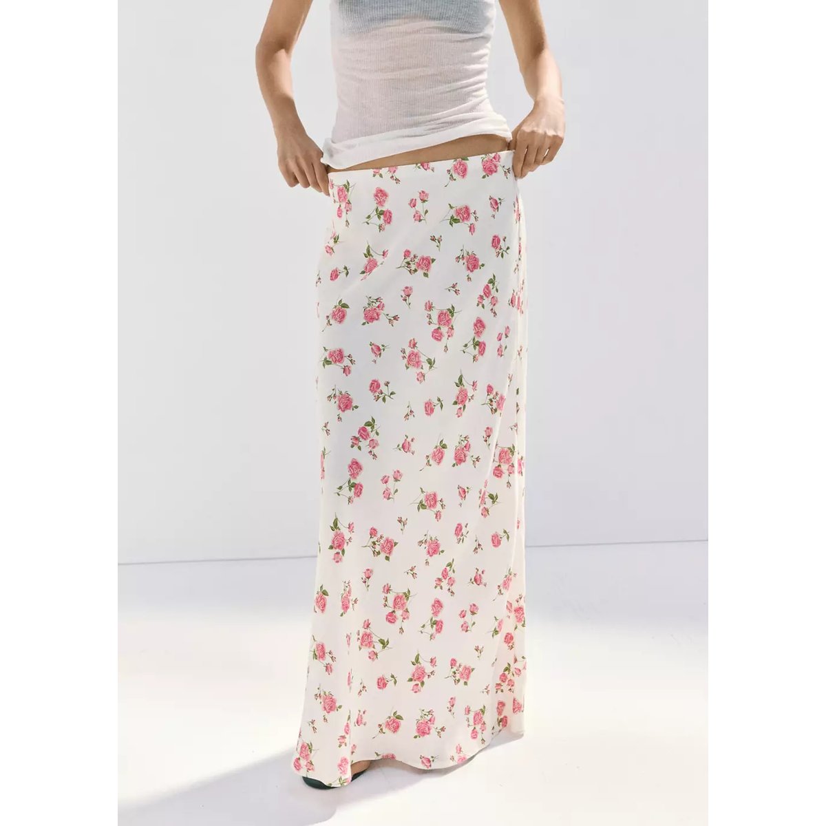 Jupe à imprimé floral maxi noir, MANGO