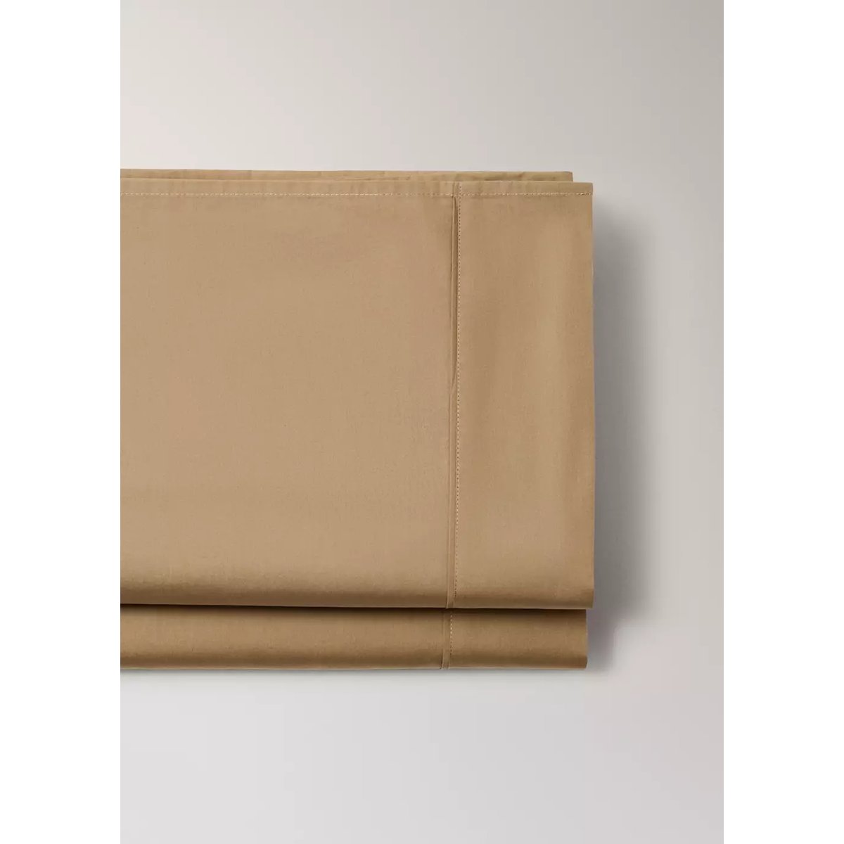 Drap plat percale de coton 300 fils détail passepoilé arrondi lit 135/140 cm tabac, MANGO HOME