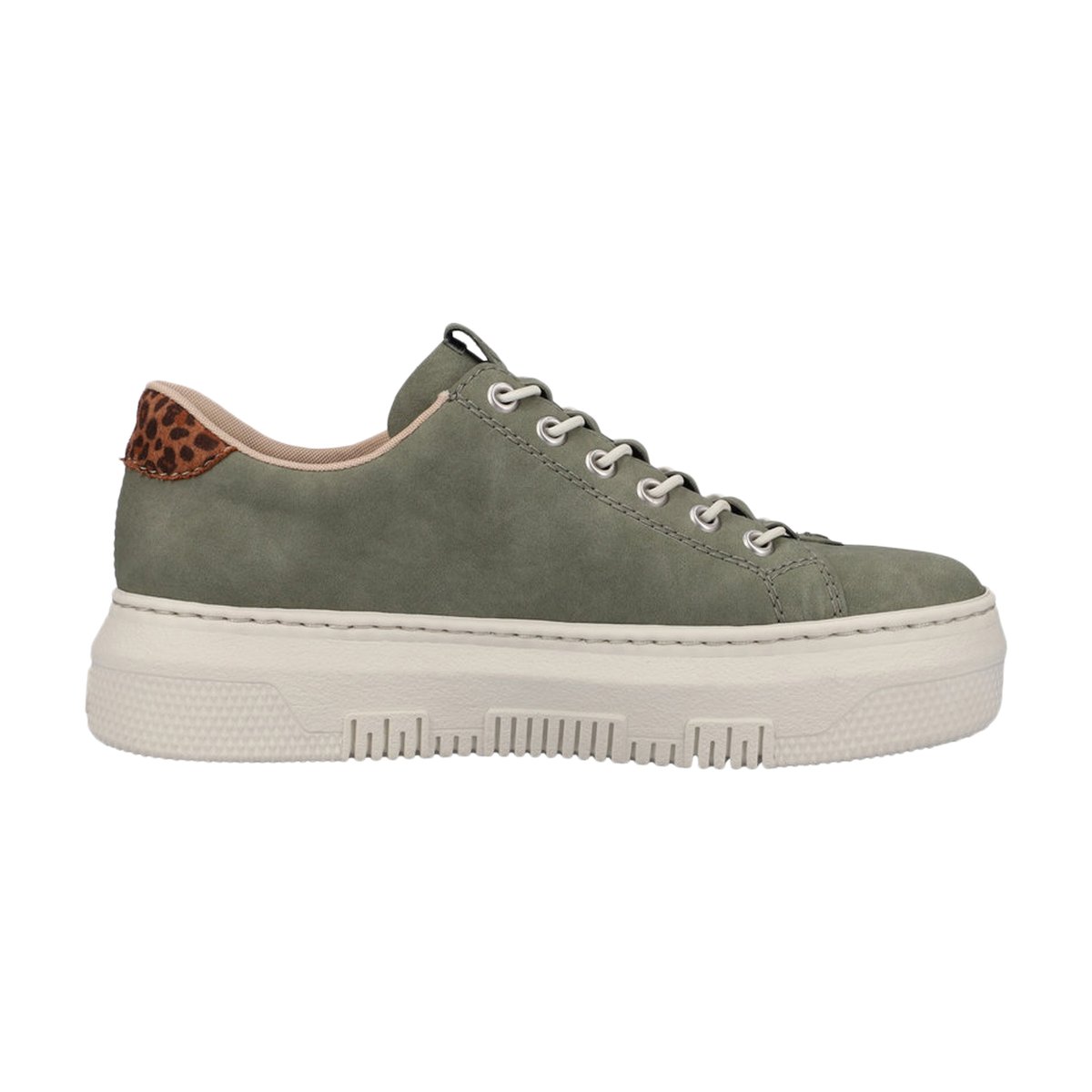 Baskets basses tennis kaki à plateforme avec lacets élastiqués et zip latéral kaki, RIEKER