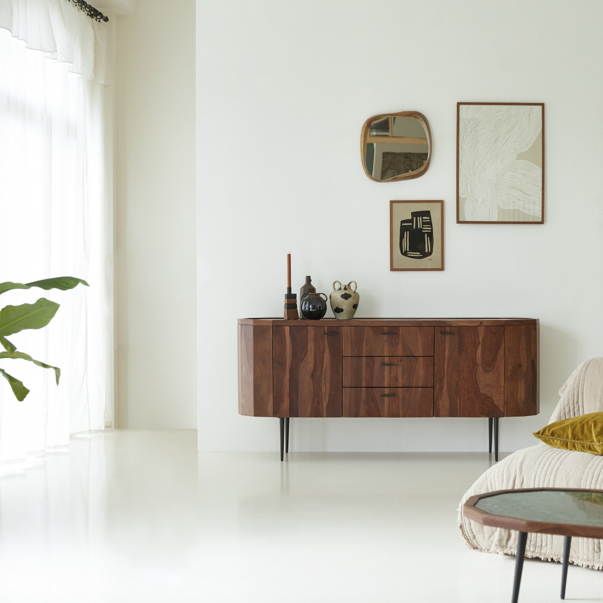 Buffet bas en Palissandre massif, JADE marron, TIKAMOON