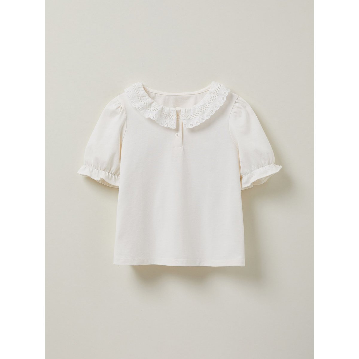 T-shirt col dentelle - coton biologique ecru, CYRILLUS