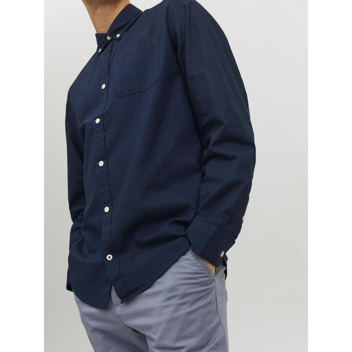 Chemise slim en oxford bleu marine, JACK & JONES