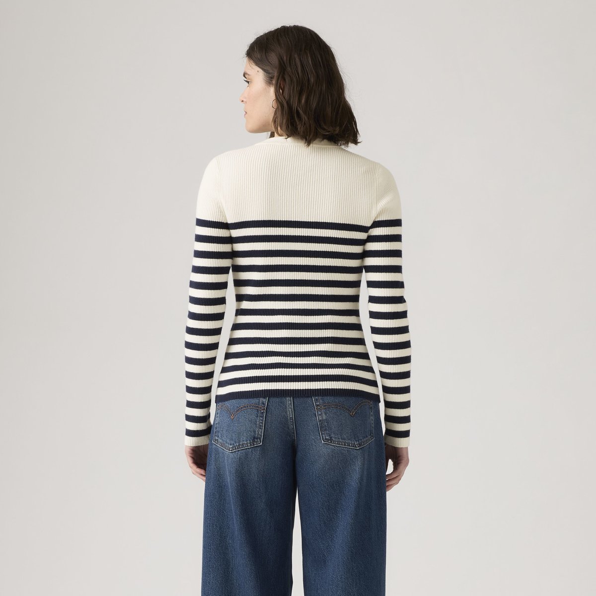 Pull-over col rond maille côtelée bleu - adrienne stripe egret, LEVI'S