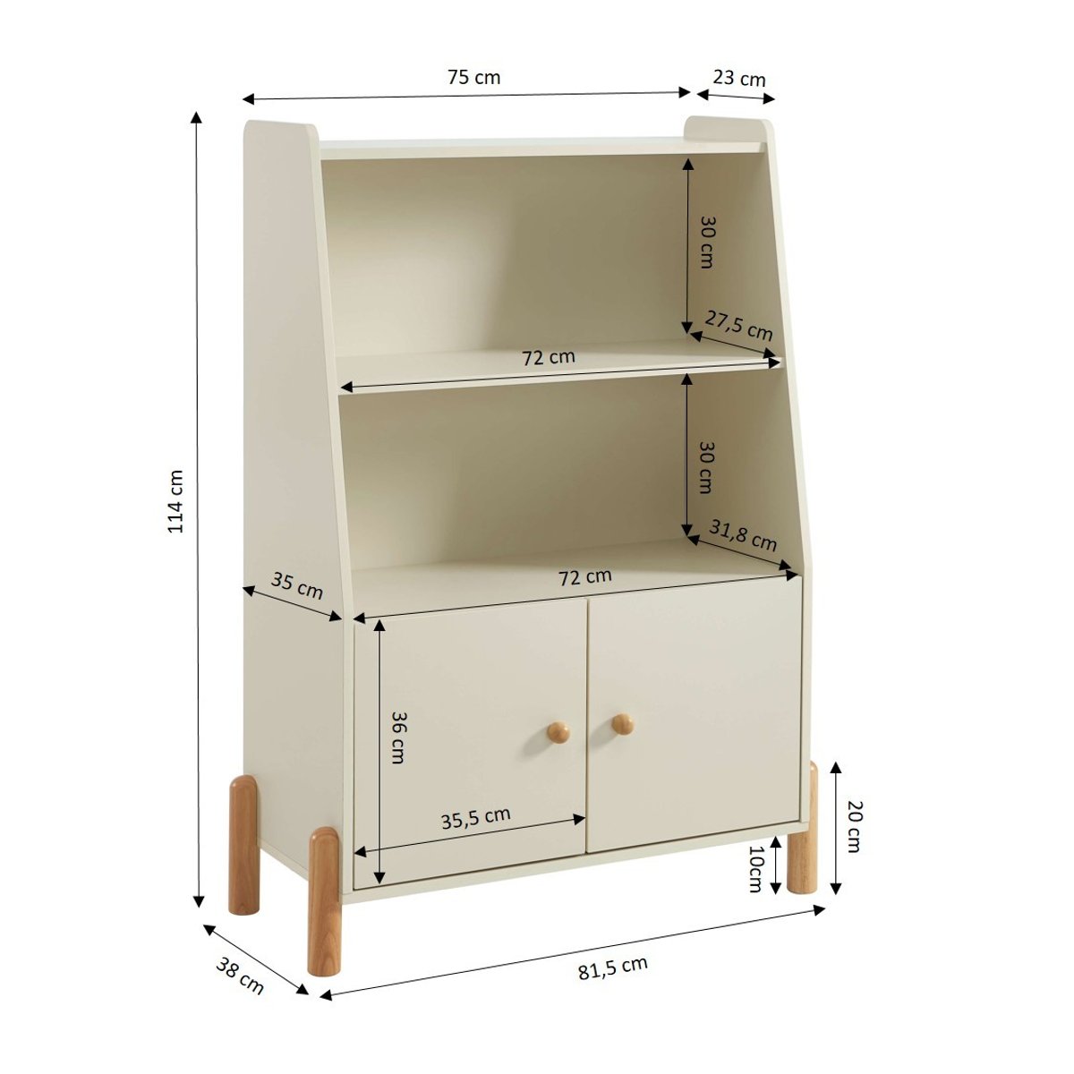 Bibliothèque enfant 2 portes  MONA beige et bois clair, BAÏTA