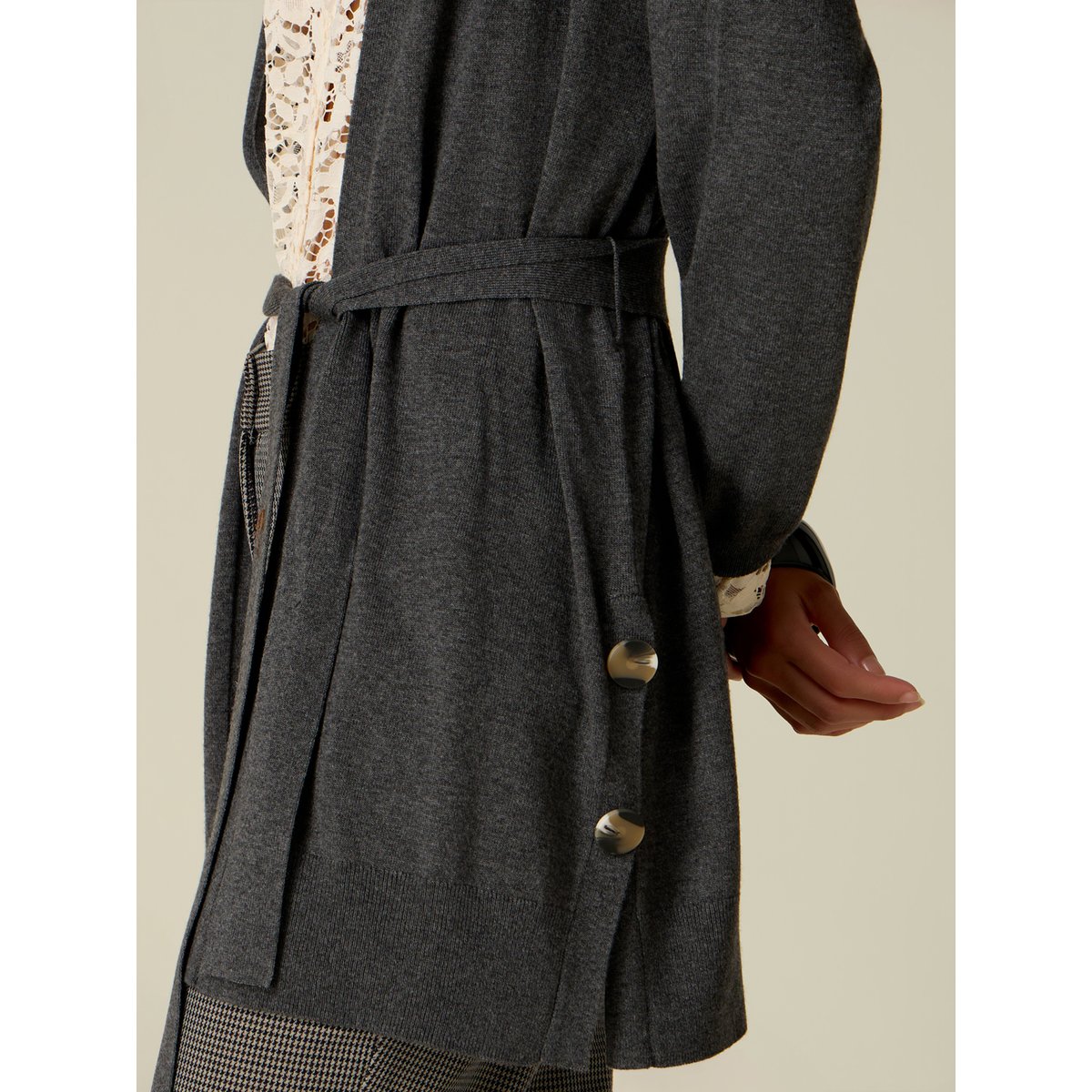 Cardigan long avec ceinture gris, OLTRE