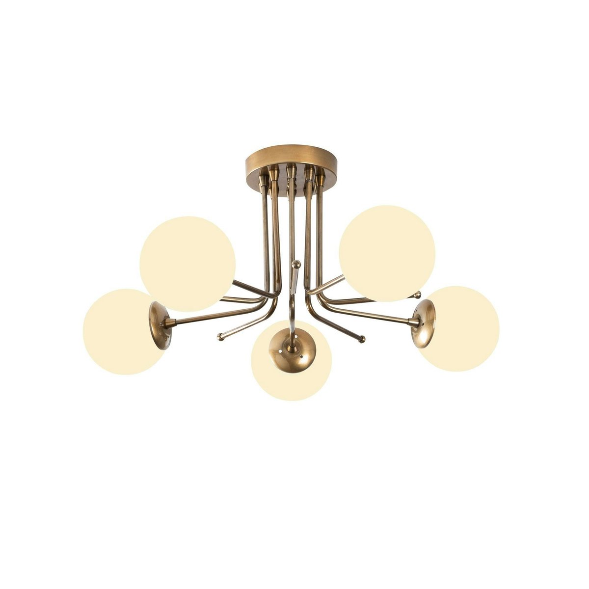 Plafonnier vintage métal doré 5 globes verre dépoli SIERRE doré, PIER IMPORT
