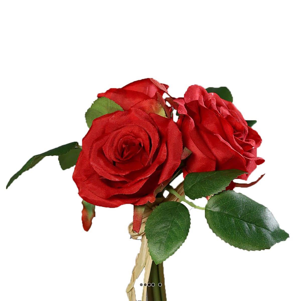 Adorable petit bouquet de fausses roses 3 têt rouge, ARTIFICIELLES