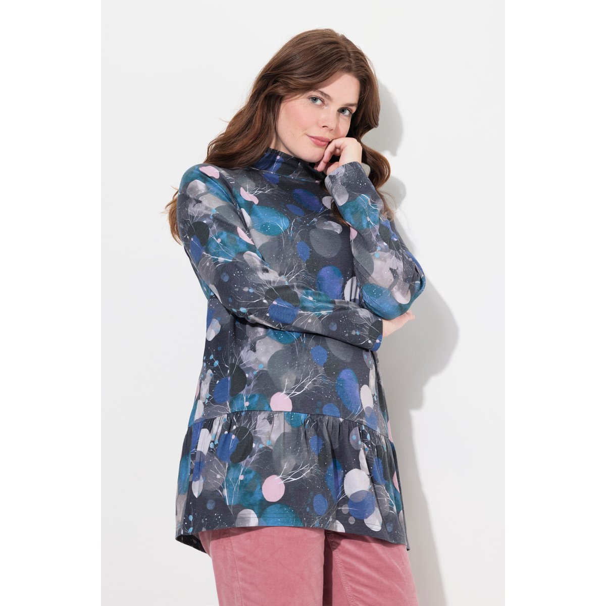 T-shirt long en coton bio marine, ULLA POPKEN