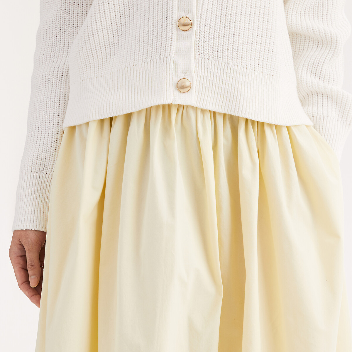 Jupe évasée, longueur midi, popeline de coton jaune, ANNE WEYBURN