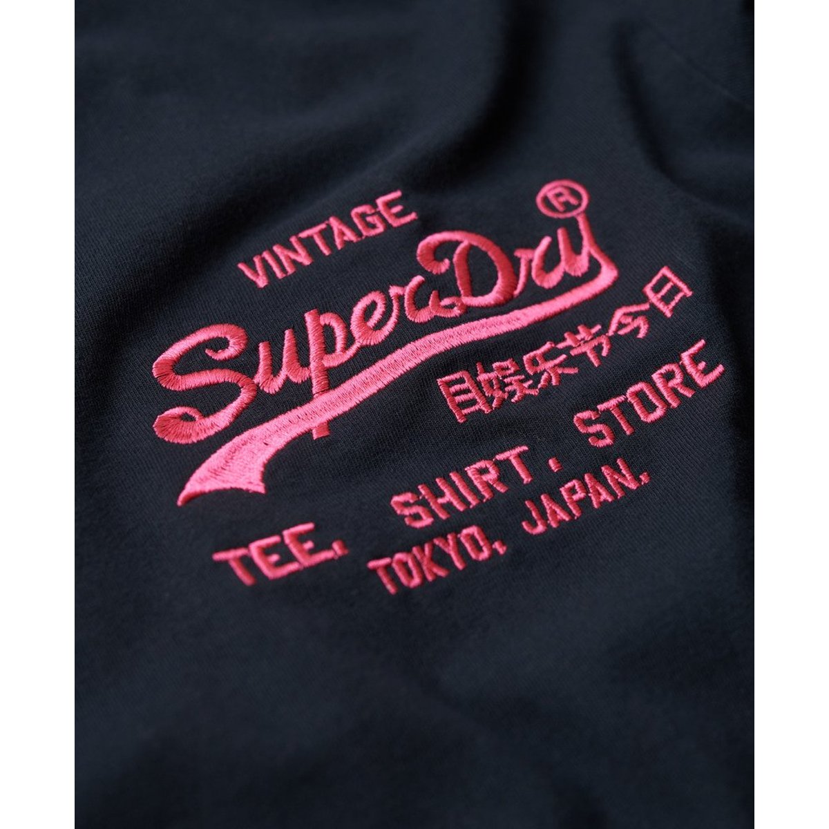 T-shirt col rond à imprimé bleu marine, SUPERDRY