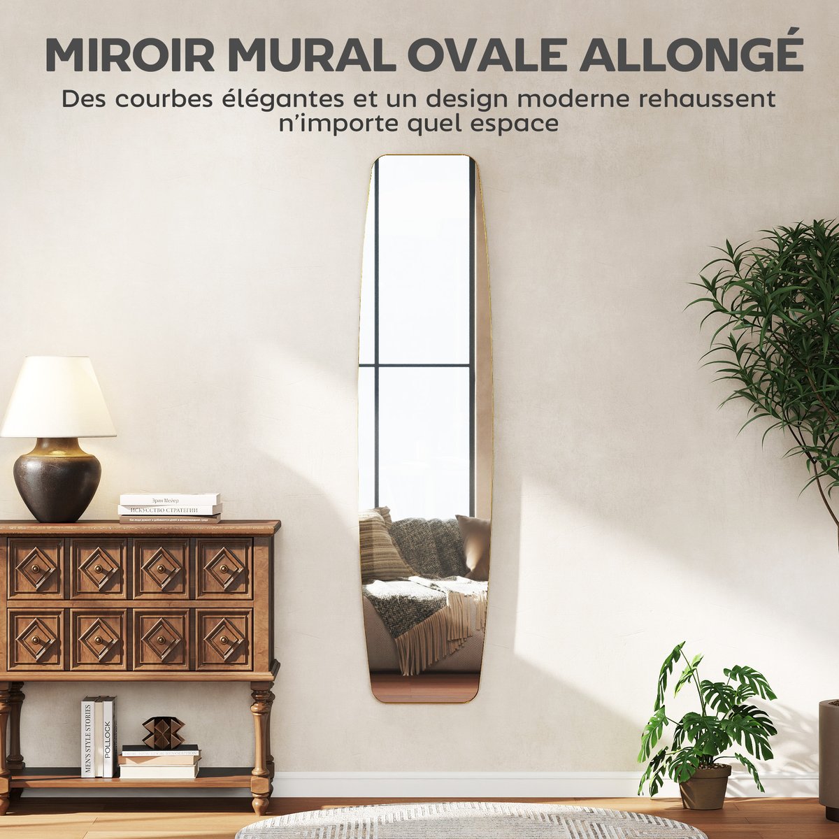 Miroir mural Verre Or jaune, HOMCOM