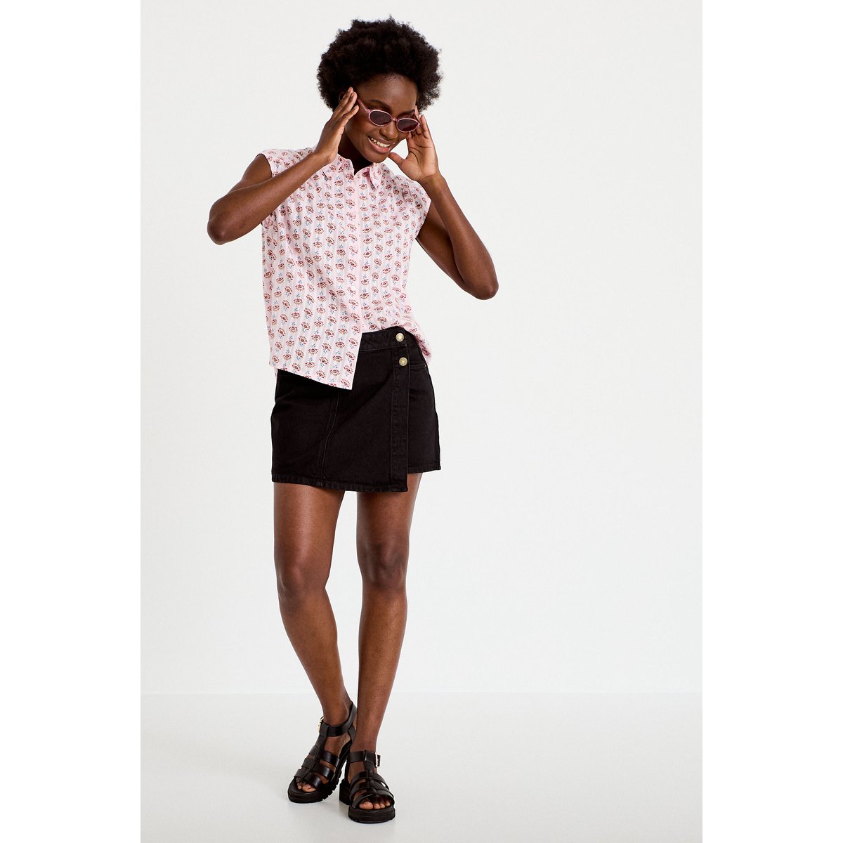 Chemise ample sans manches col classique rose, CACHE CACHE