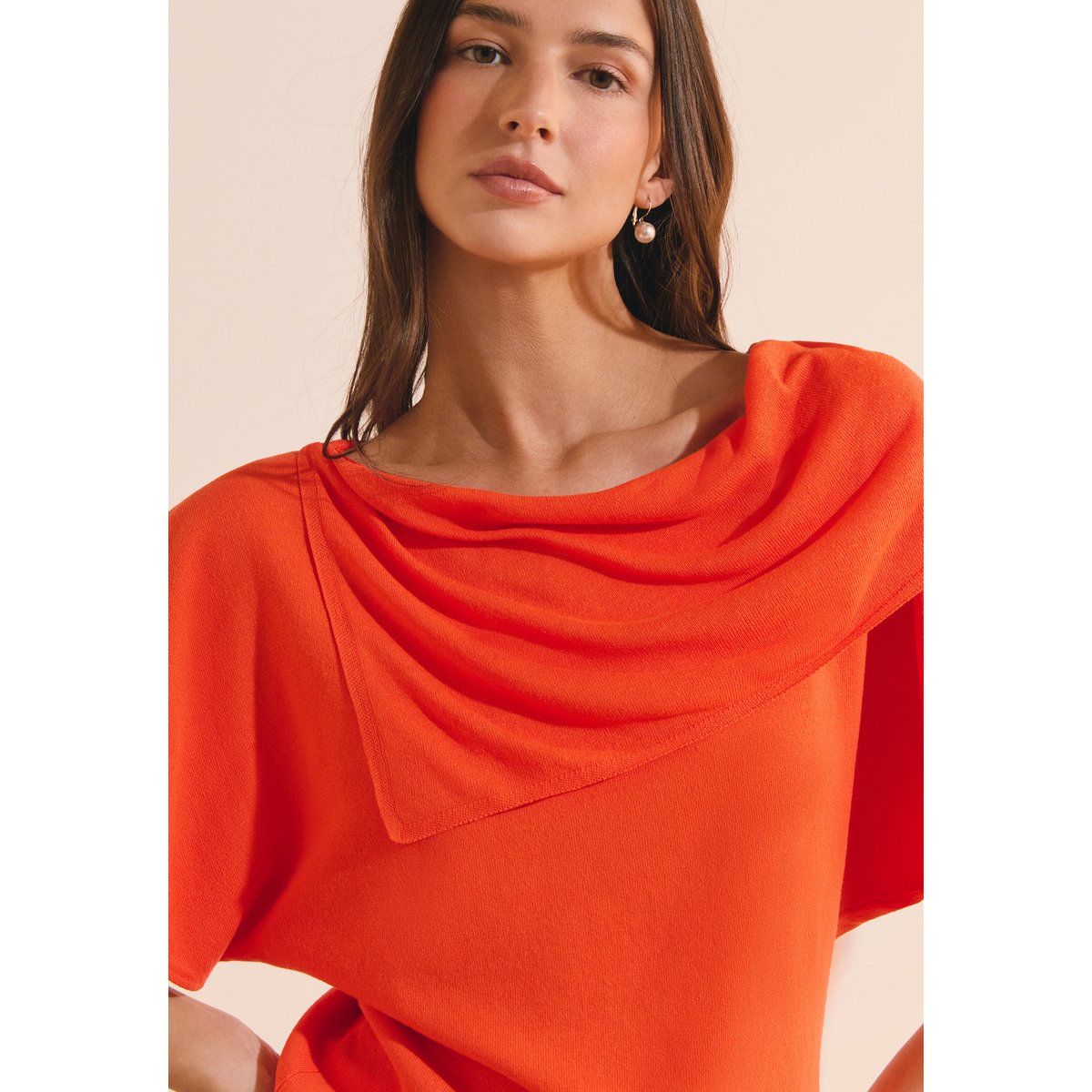 T-shirt manches courtes drapé SIMONA PULL orange, ETAM