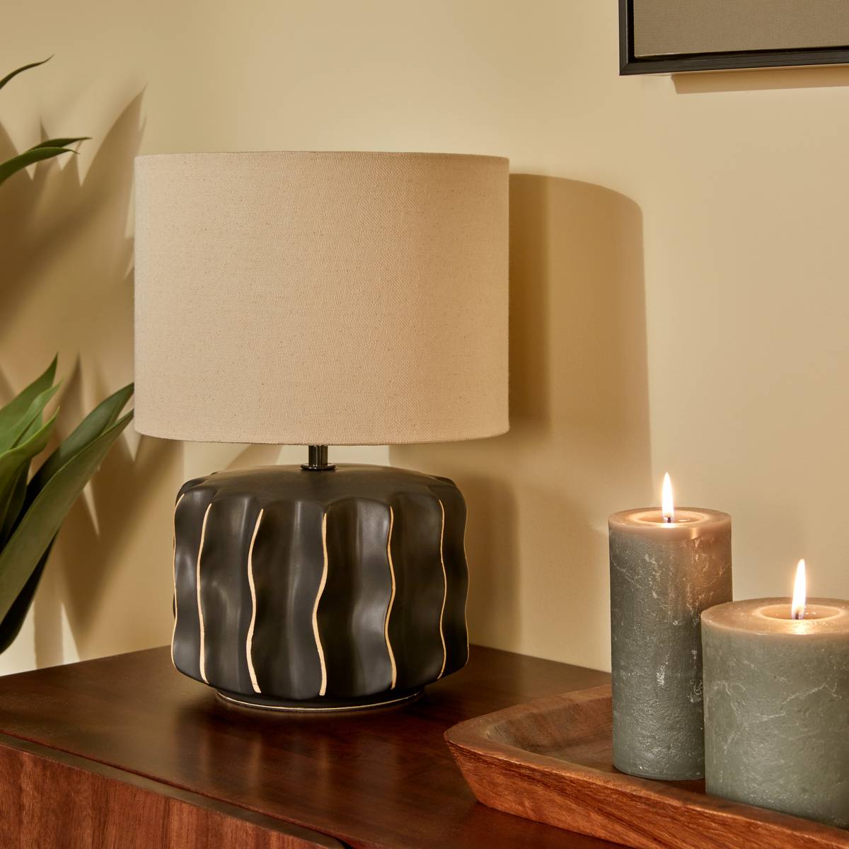 Lampe cylindrique en lin MALYA noir, ATMOSPHERA
