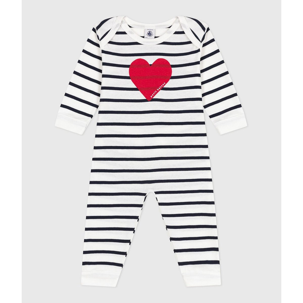 Pyjama en coton ouverture sans pression cœur blanc, PETIT BATEAU