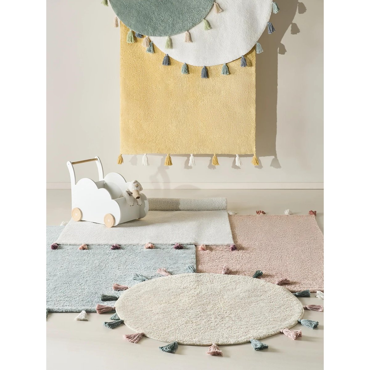 Tapis lavables pour enfants rond tufté main MALU bleu, BENUTA