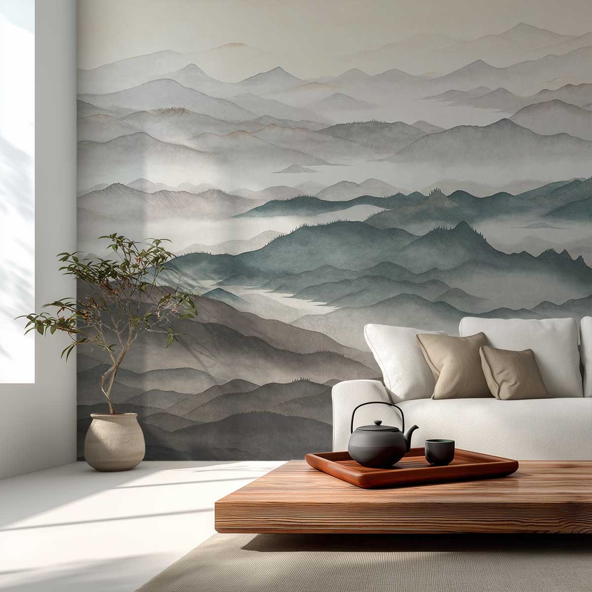 Papier peint Sommets Nuancés bleu, HEXOA