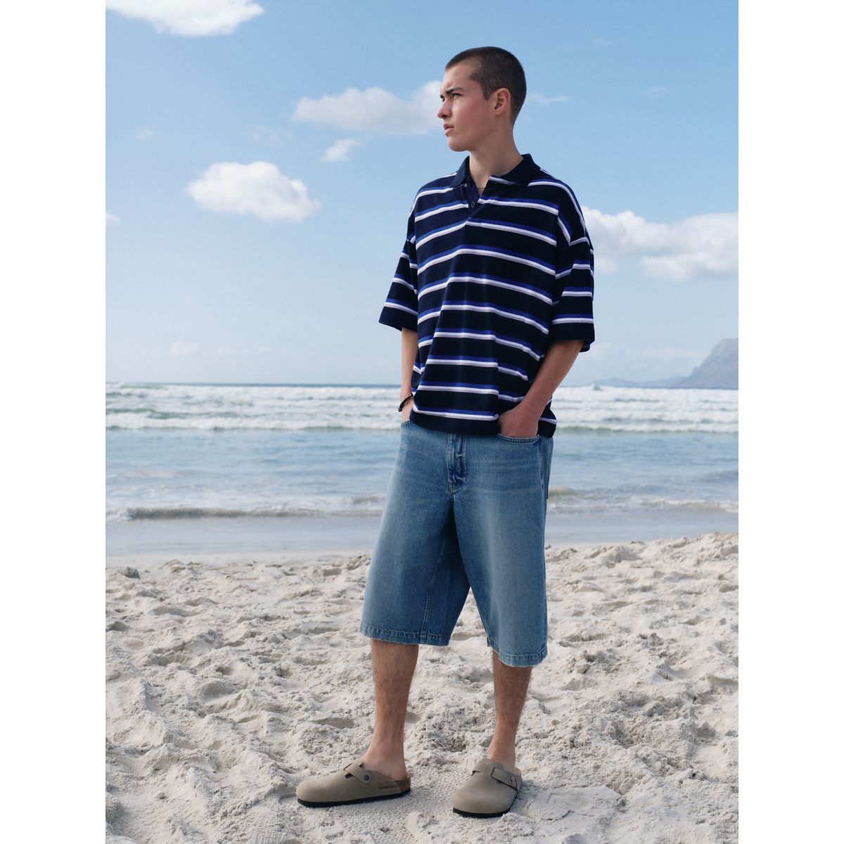 Polo oversize à rayures horizontales edit bleu marine, NEXT
