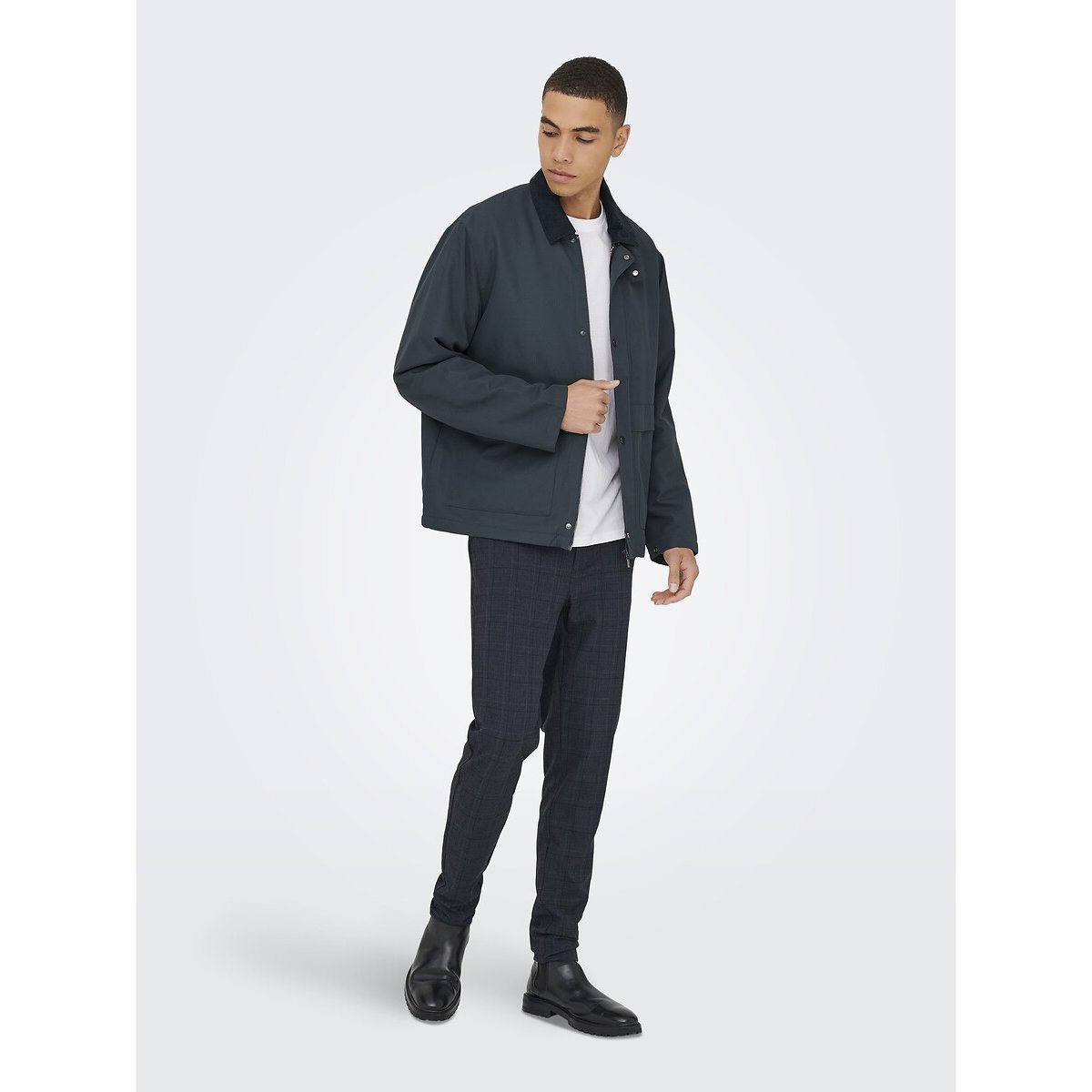 Giacca con collo in velluto a contrasto, Kosmo blu notte, ONLY & SONS