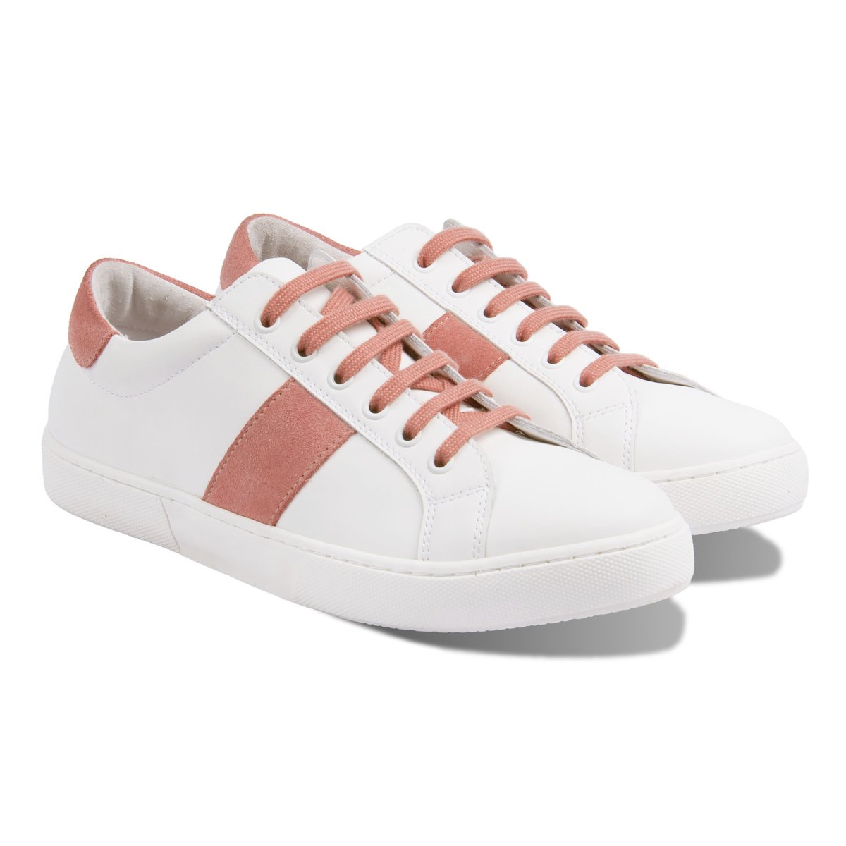 Tennis lacet Victoire cuir blanc/rose, JULES & JENN