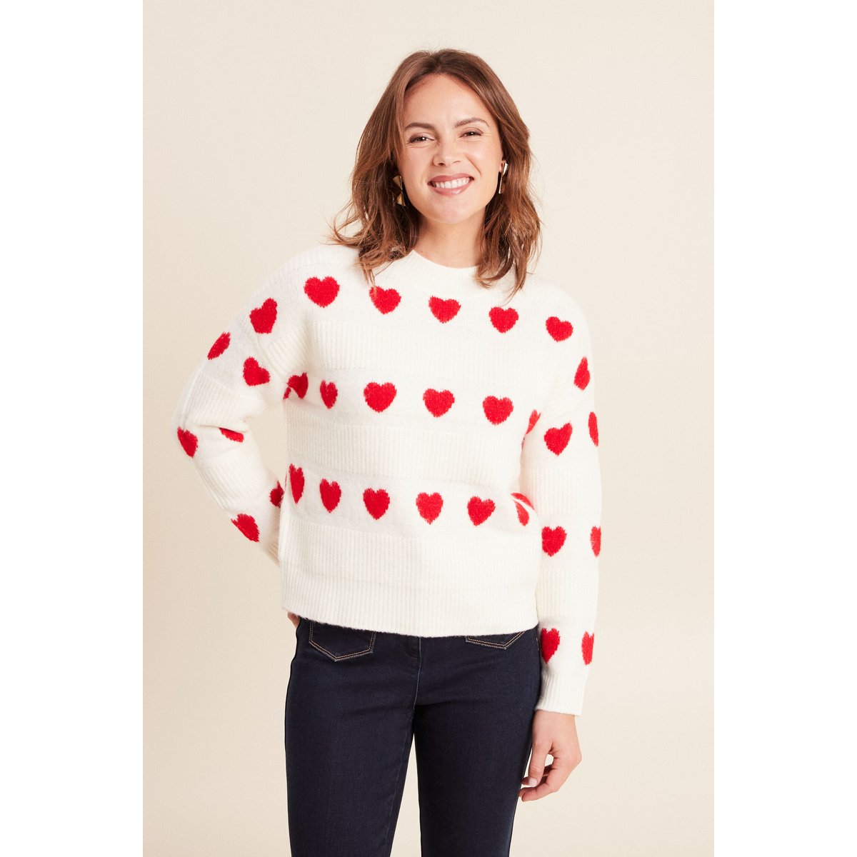 Pull col rond manches longues rouge, BREAL