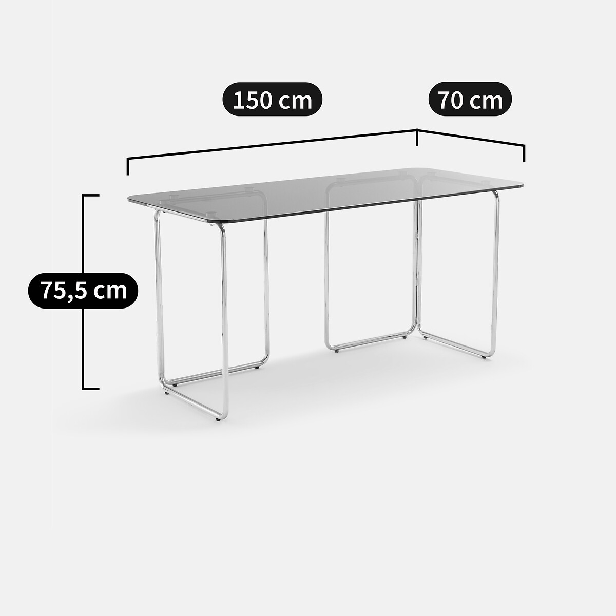 Bureau en verre et acier chromé, Socer verre fumé, LA REDOUTE INTERIEURS