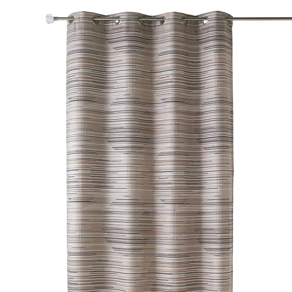 Rideau tamisant en jacquard à motifs graphiques taupe, HOME MAISON