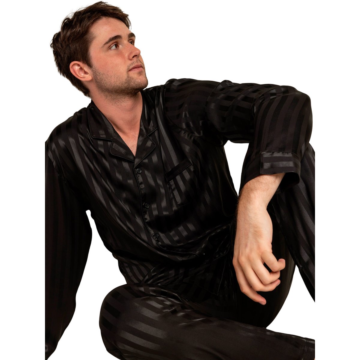 Pyjama pantalon chemise manches longues Say Yes noir, ADMAS