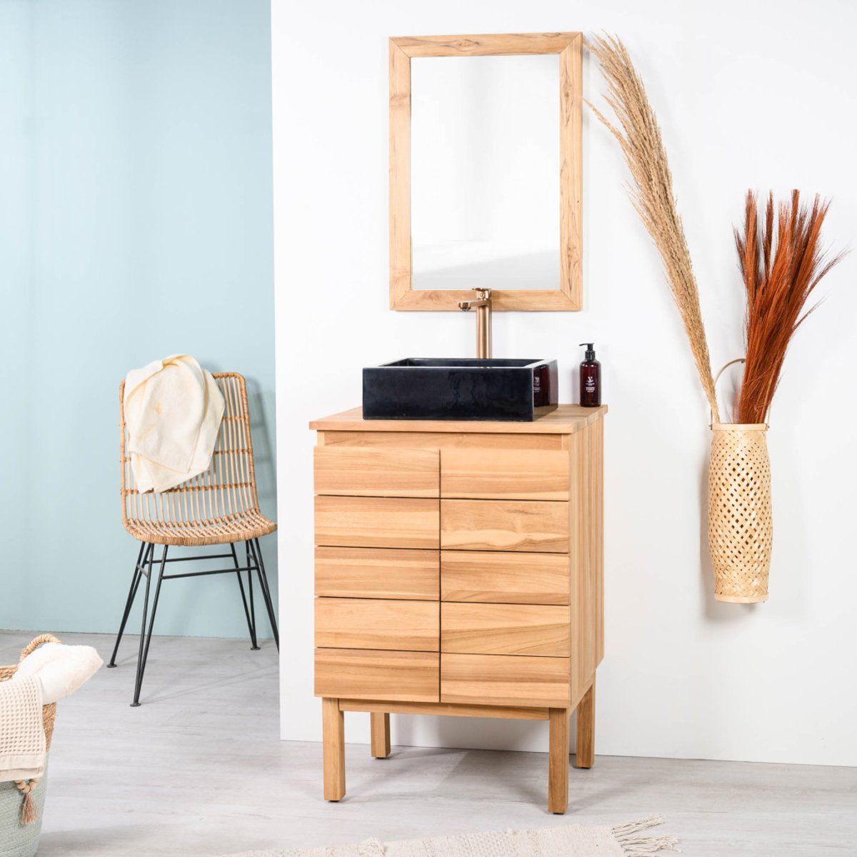 Meuble sous vasque en teck Ananta 60cm naturel, WANDA COLLECTION