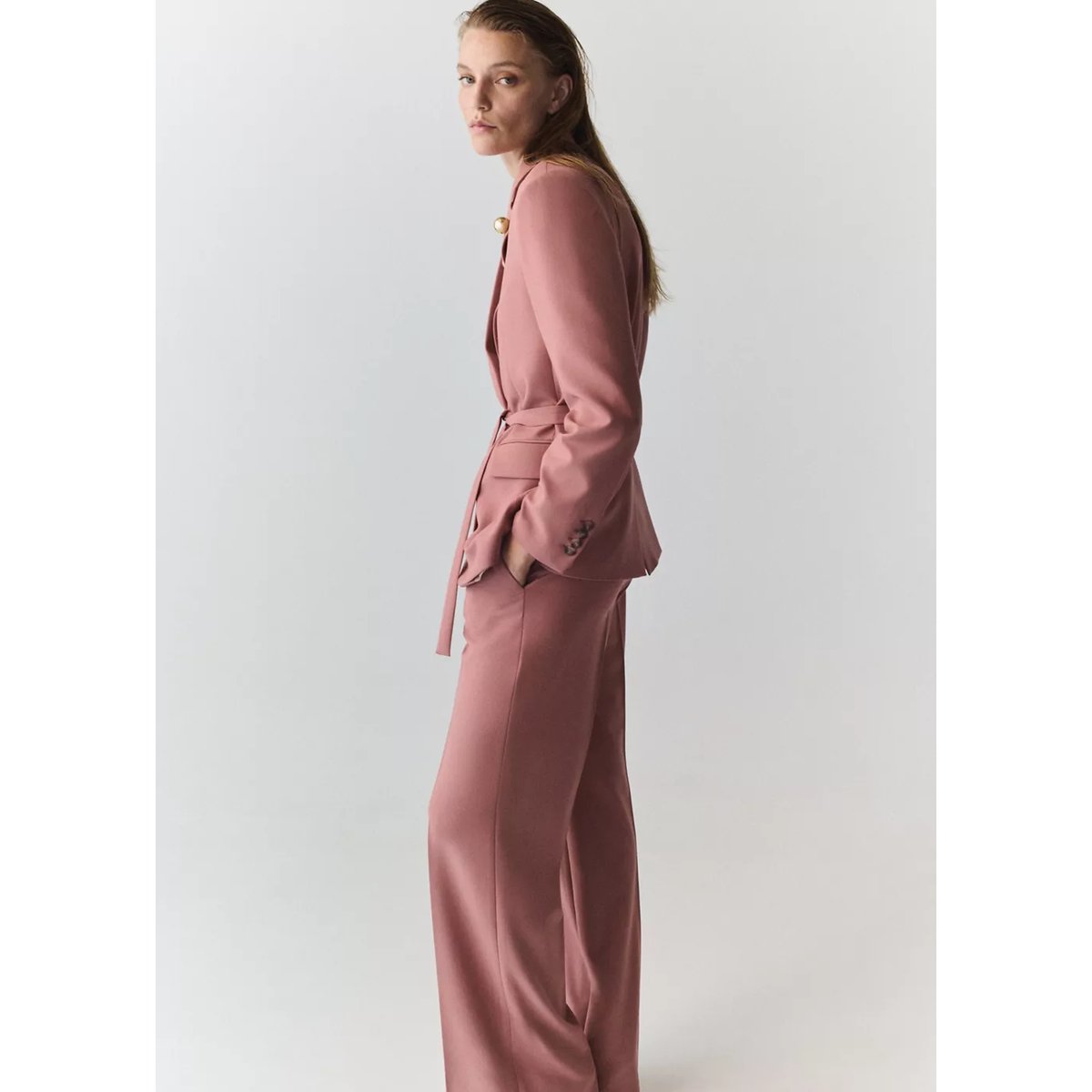 Pantalon de tailleur droit rose, MANGO