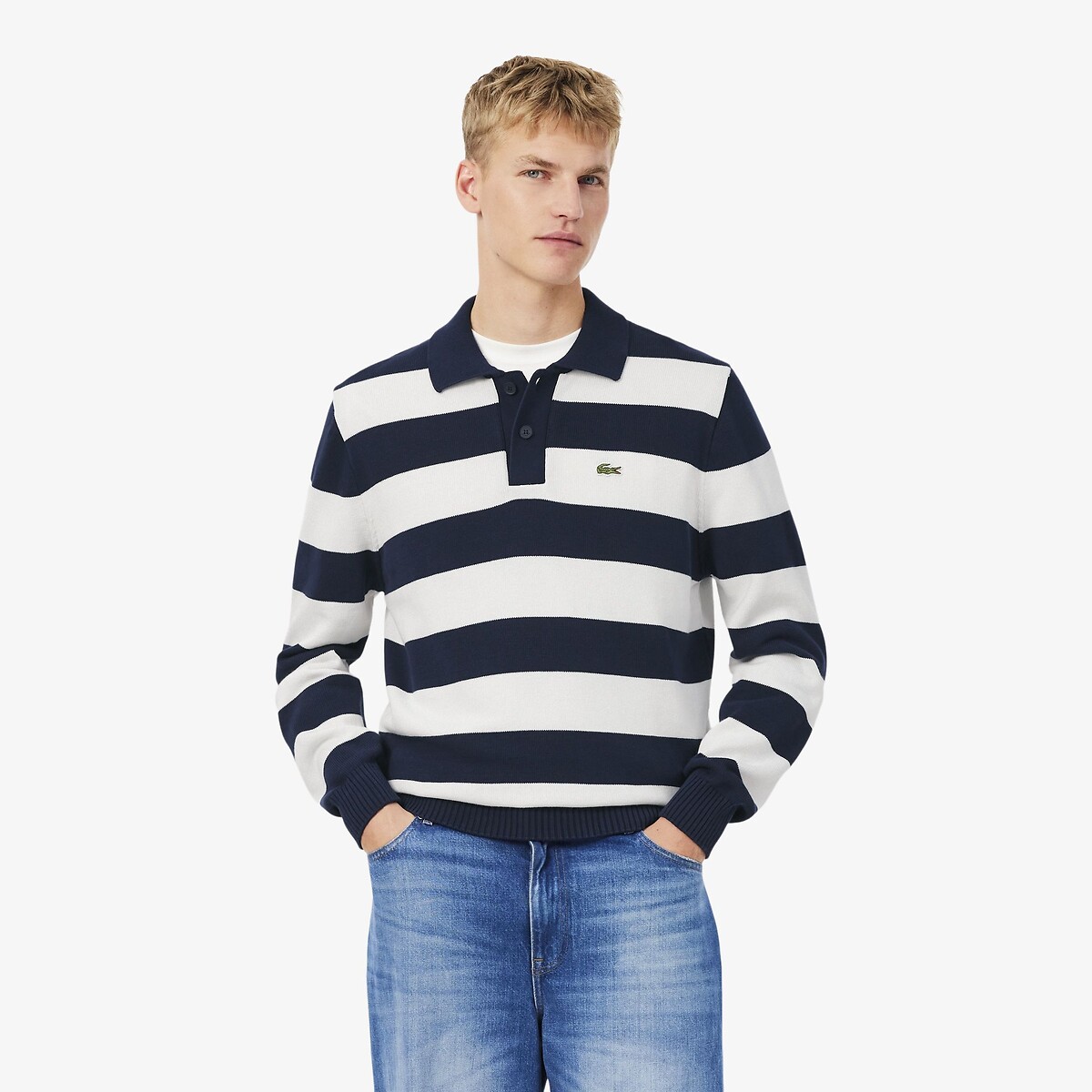 Cotton Jersey Polo Jumper navy blue/white, LACOSTE