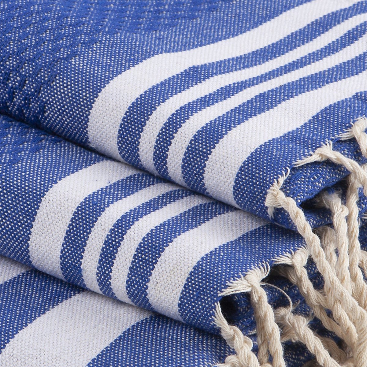 Foutas de bain (1+2) coton HAMPTONS bleu grec / blanc, FEBRONIE