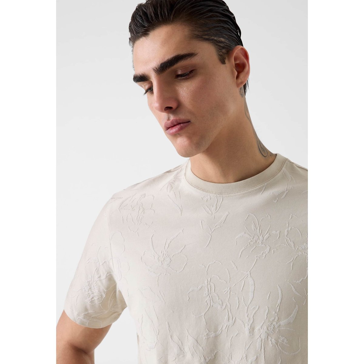 T-Shirt En Mélange De Coton crème, GUESS