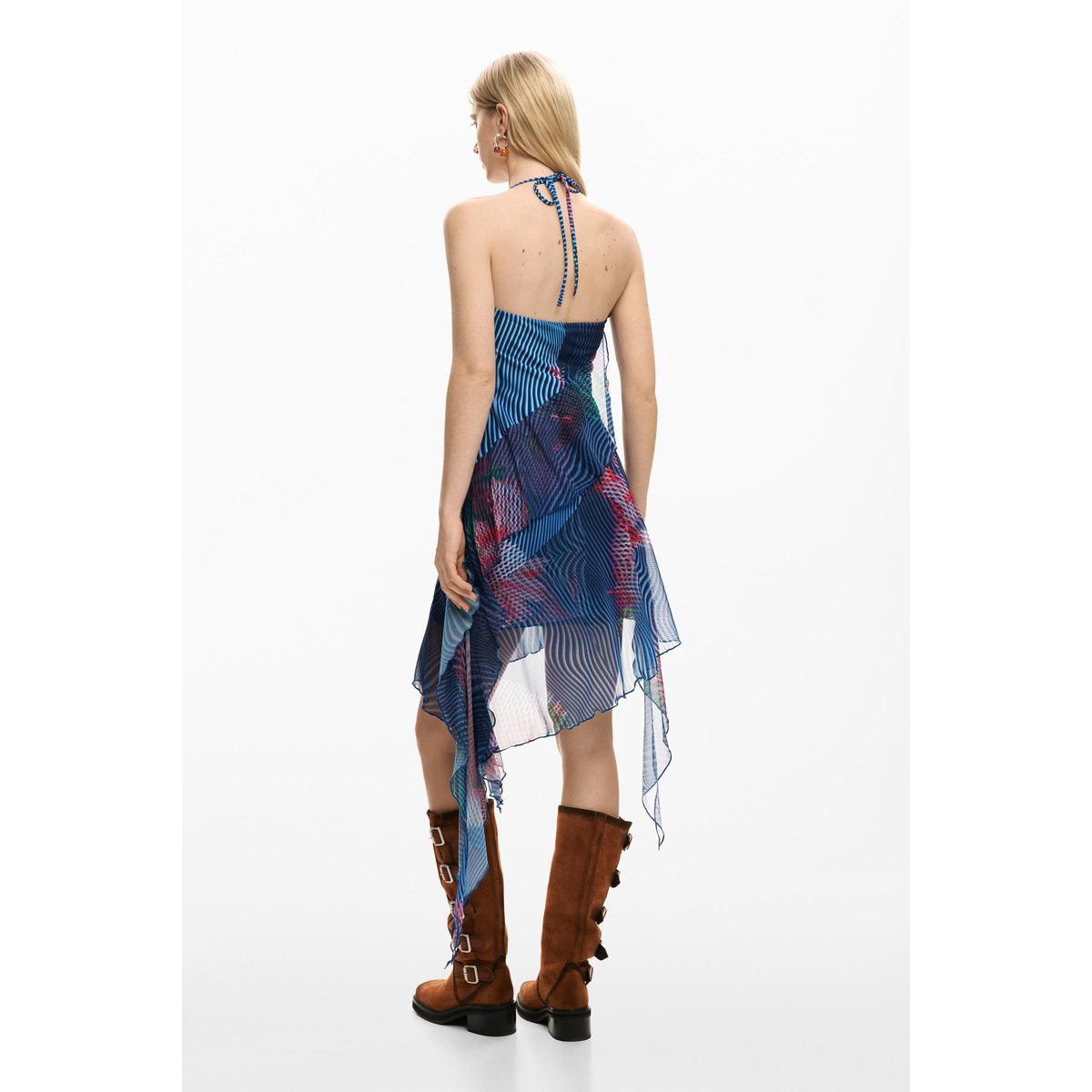 Robe à volants pixélisée bleu, DESIGUAL