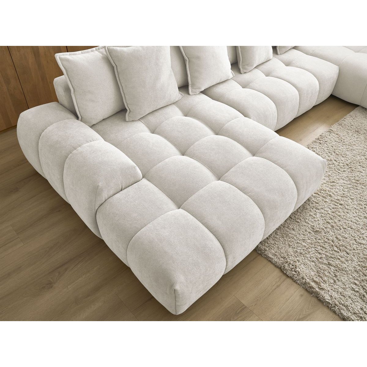 Canapé panoramique convertible 6 places en tissu texturé, EVEREST blanc, BOBOCHIC