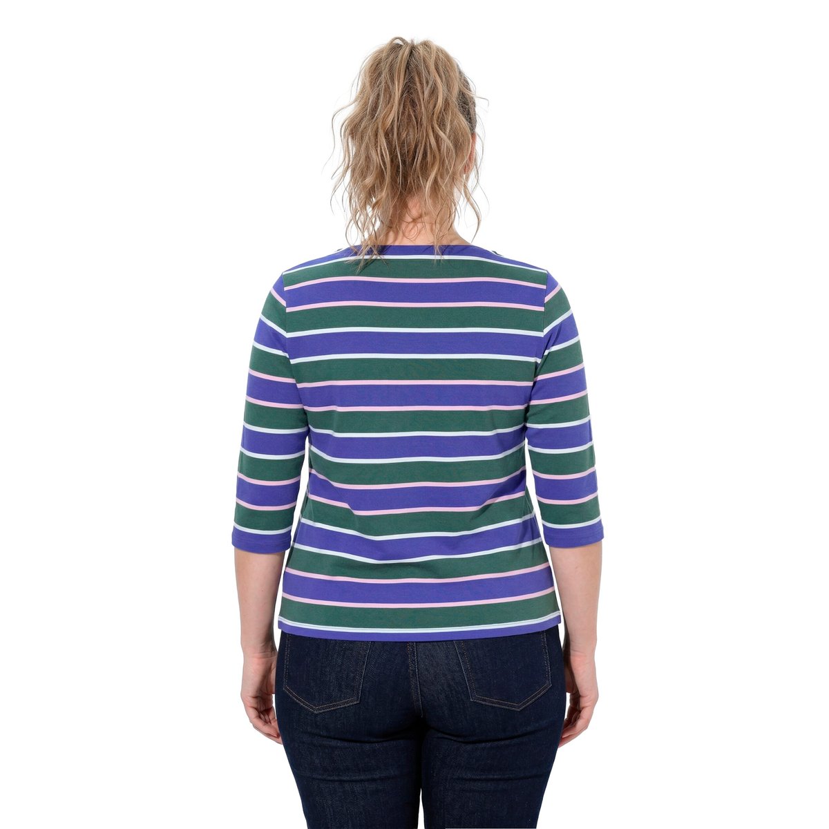 T-shirt rayé en coton bio, encolure bateau bleu clair brillant, ULLA POPKEN