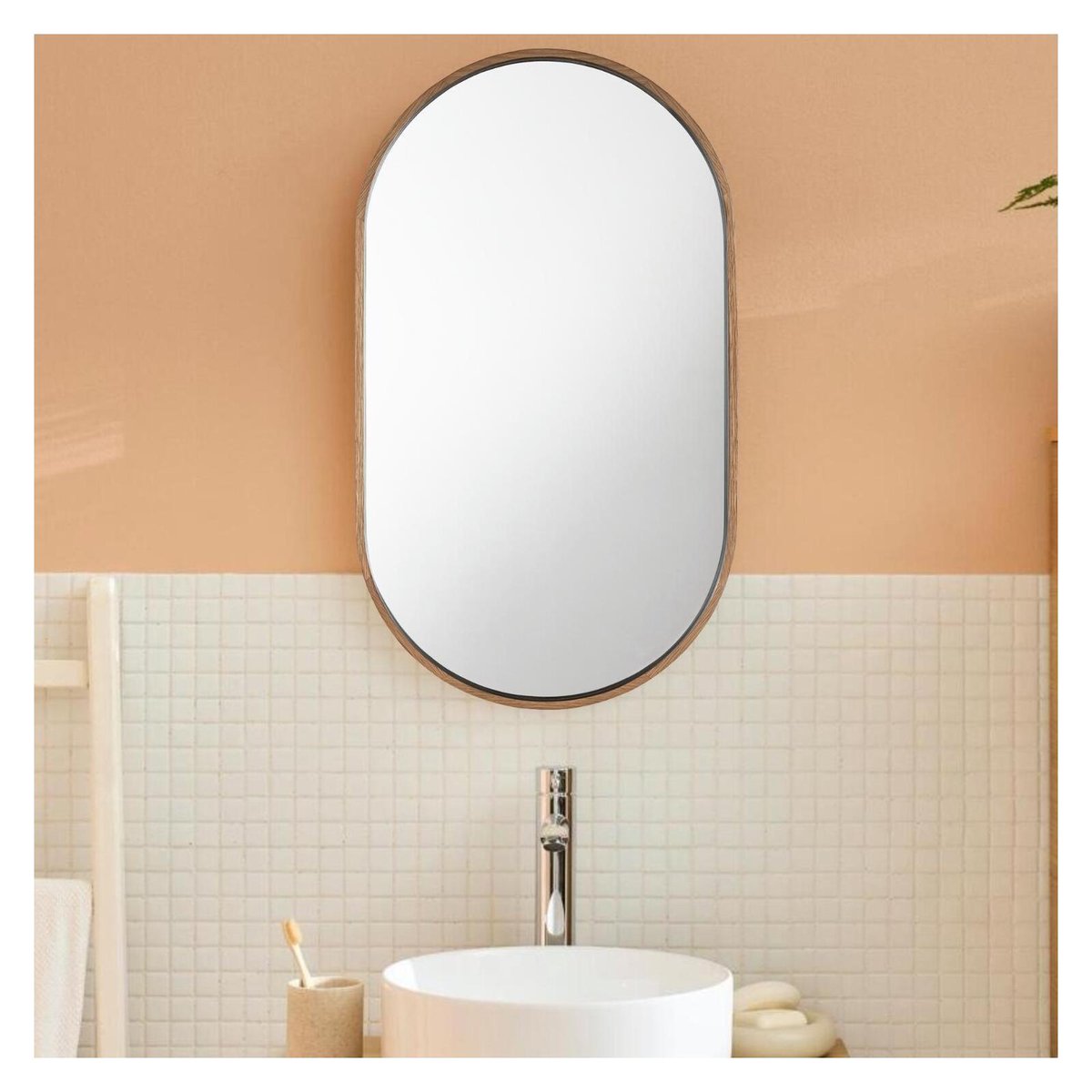 Miroir ovale 40x70cm PEPPER noyer, MOB IN