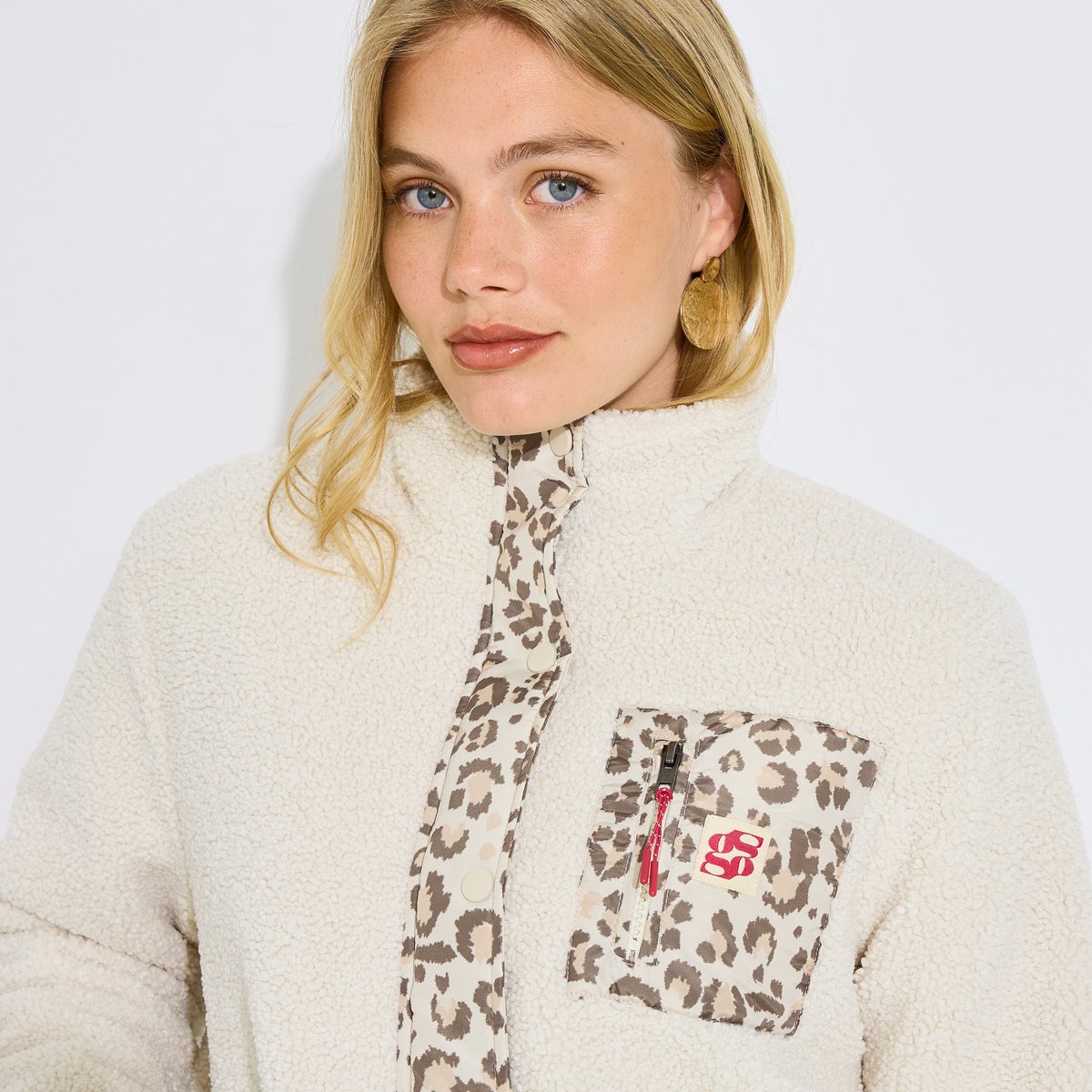Veste moumoute zippée col montant beige, GRAIN DE MALICE