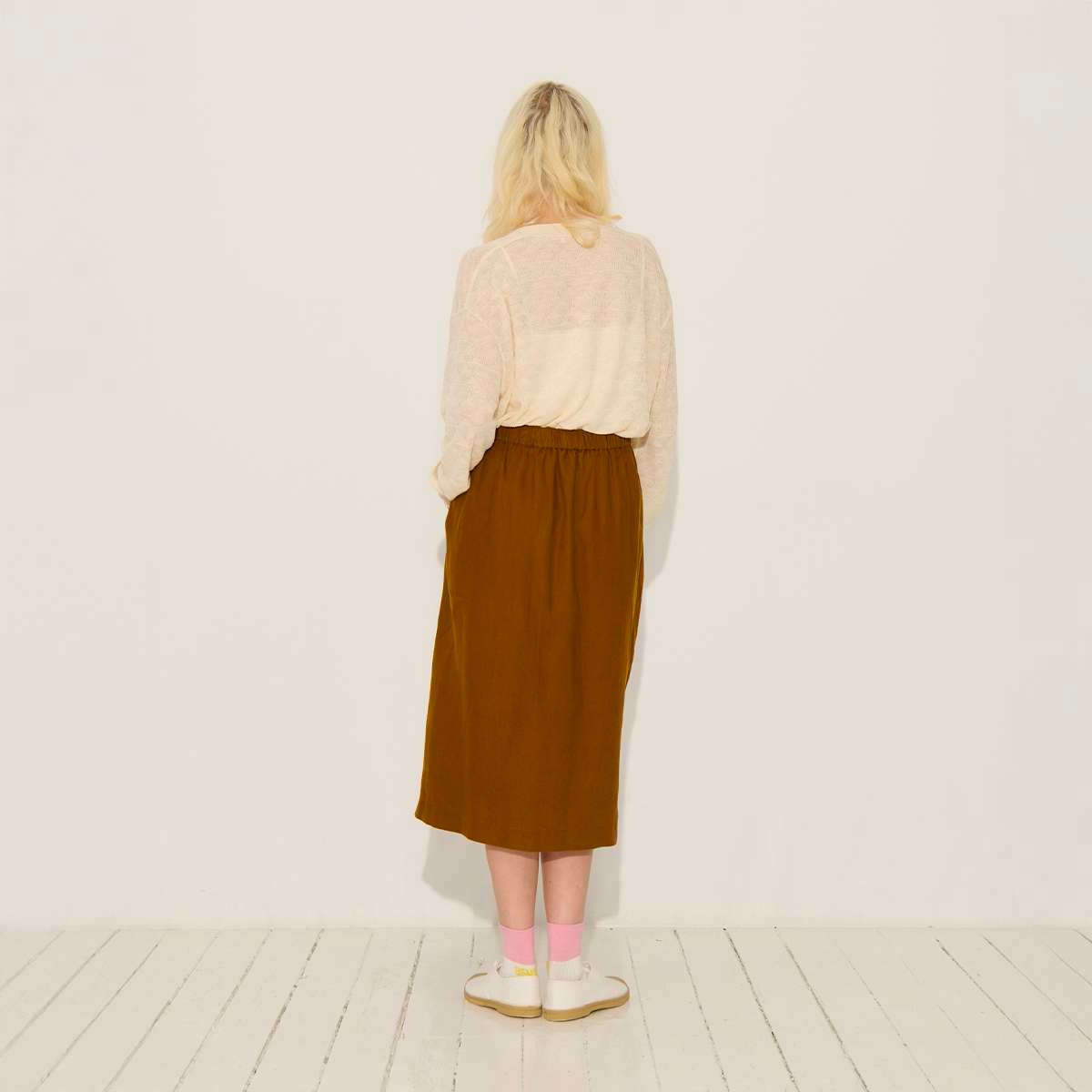 Jupe midi en lin POPPY caramel, BENSIMON