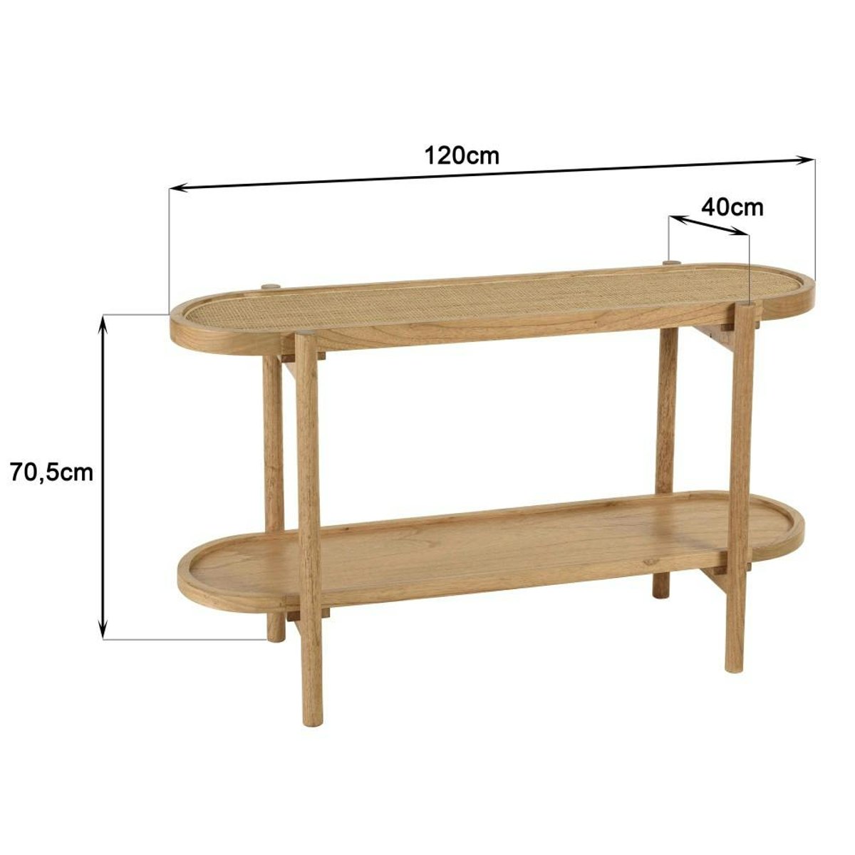 Console en mindi avec tablette supérieure en rotin naturel TIVARO bois naturel, PIER IMPORT