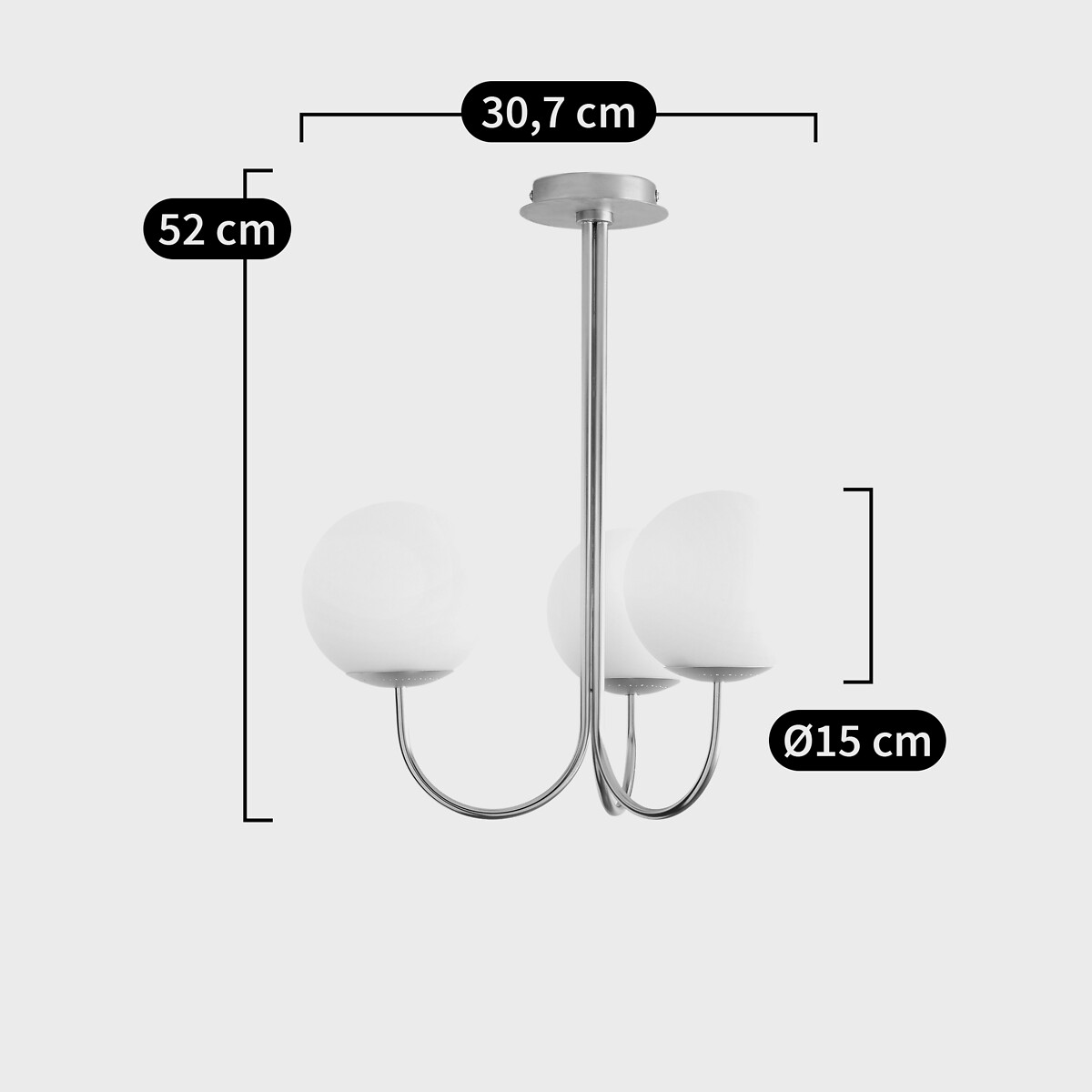 Hanglamp in messing en opaline glas, Moricio wit, LA REDOUTE INTERIEURS