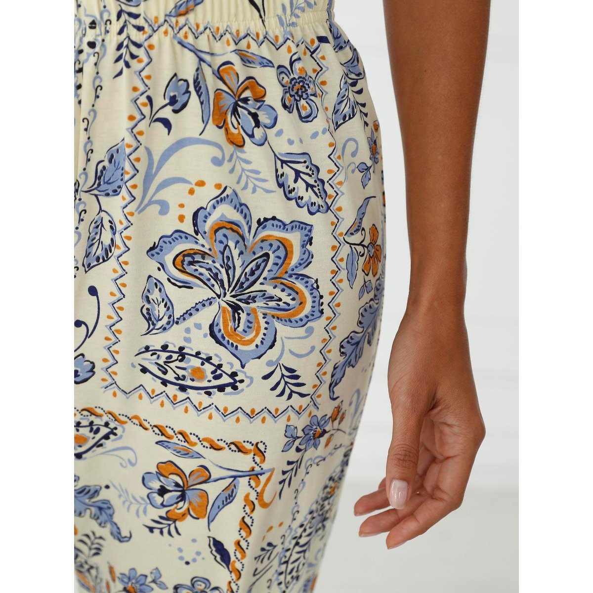 Pyjama femme maille pur coton imprimé bleu, DAXON