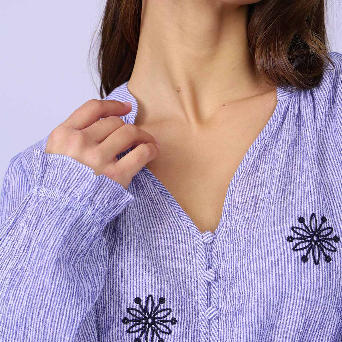 Chemise seersucker Gretel bleu marine, MISE AU GREEN