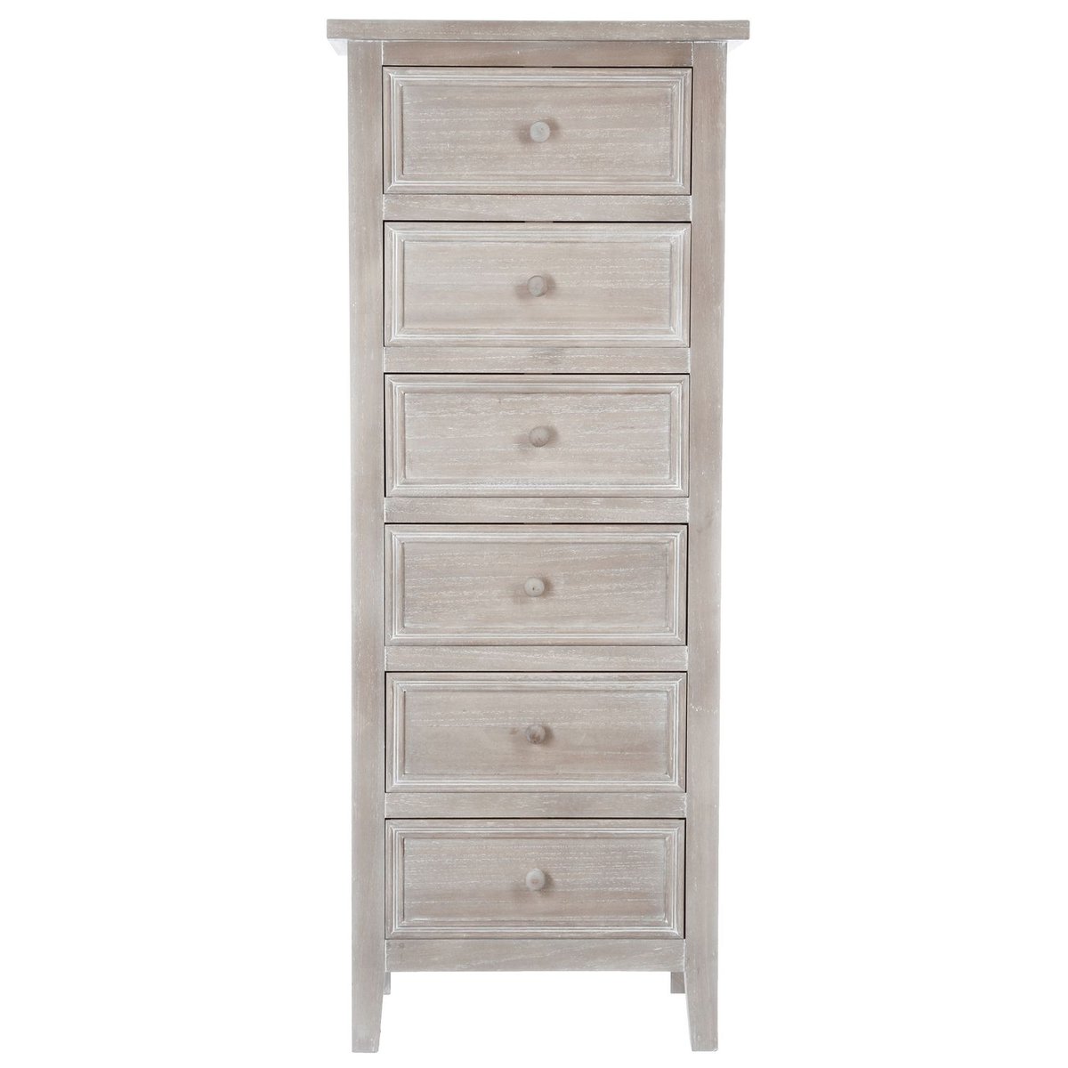 Chiffonnier 6 tiroirs en bois blanchi CHARME marron, ATMOSPHERA