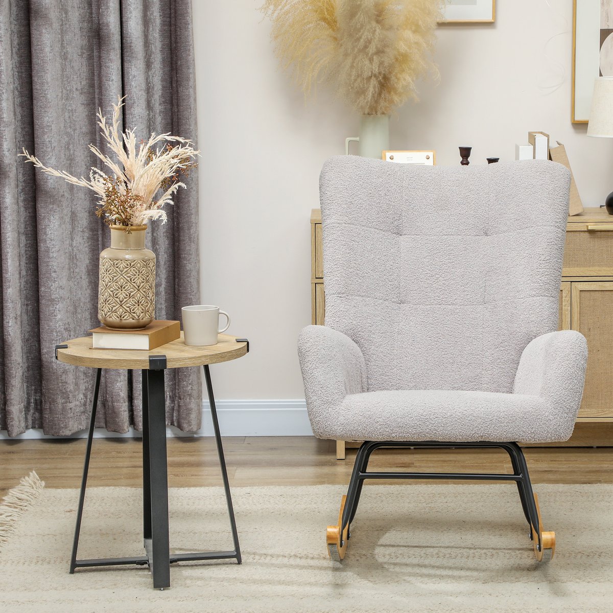 Fauteuil à bascule Laine bouclée Gris gris clair, HOMCOM