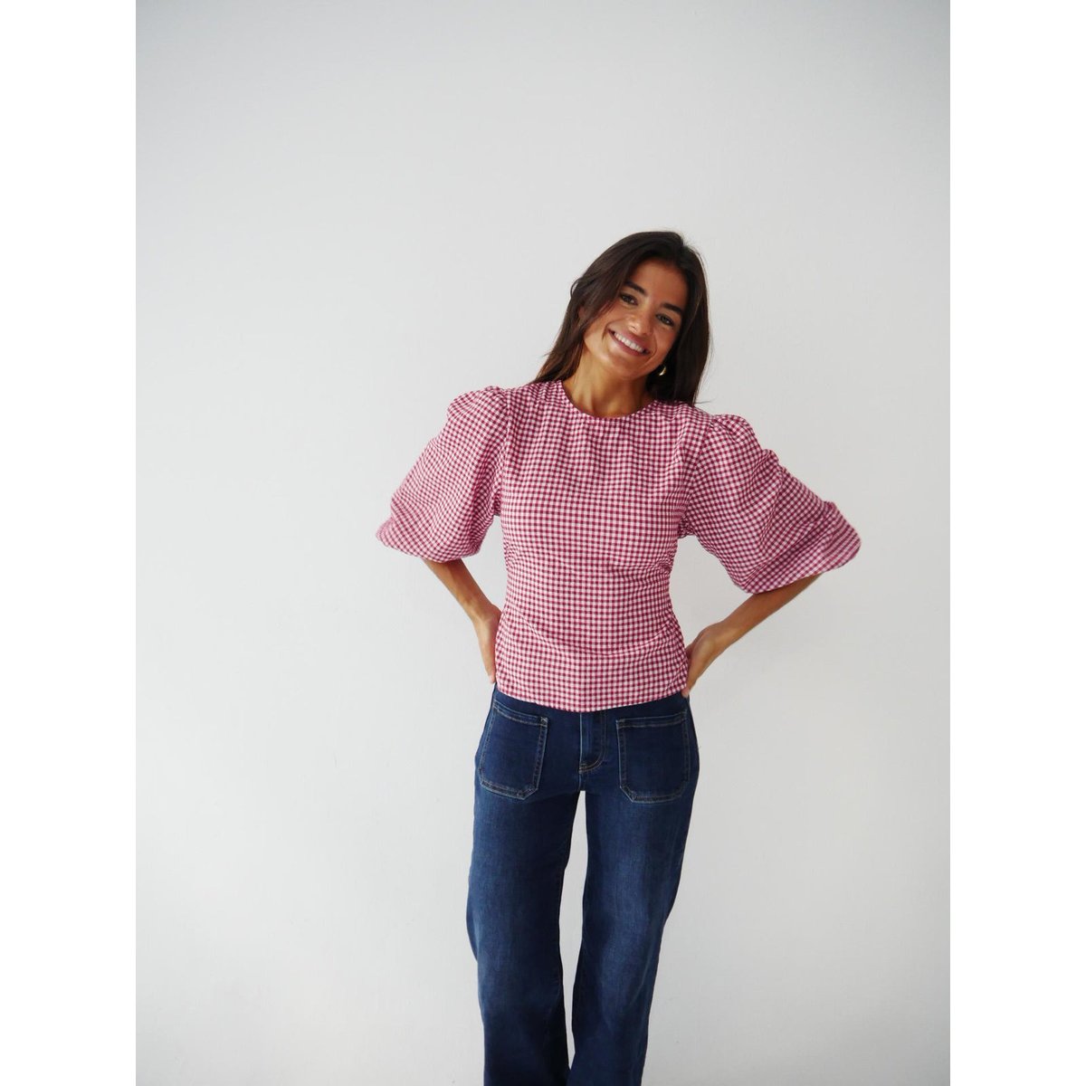Blouse vichy manches bouffantes MIRELA bordeaux / blanc, MINDTRAVELER
