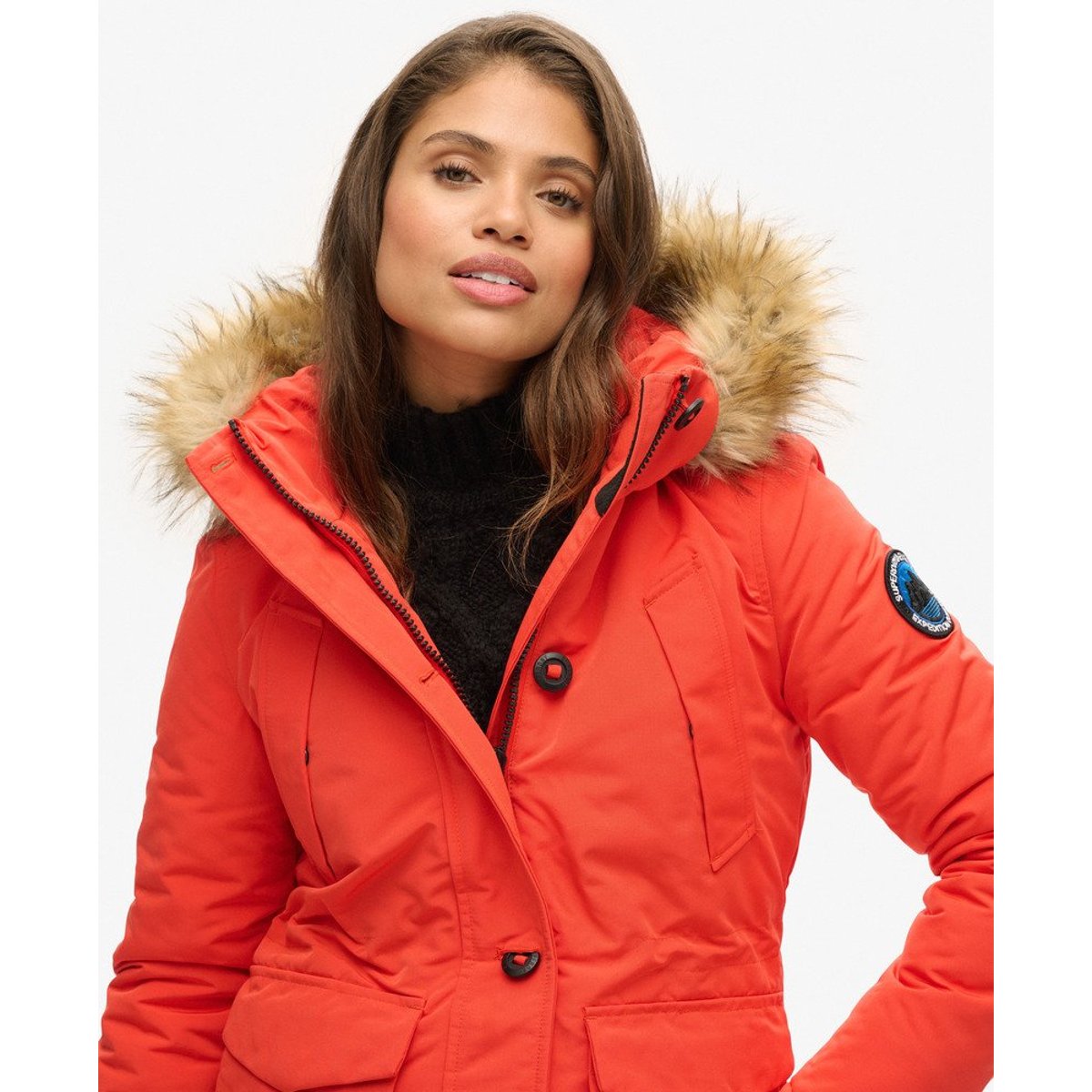 Parka à capuche imitation fourrure mi longue orange vif, SUPERDRY