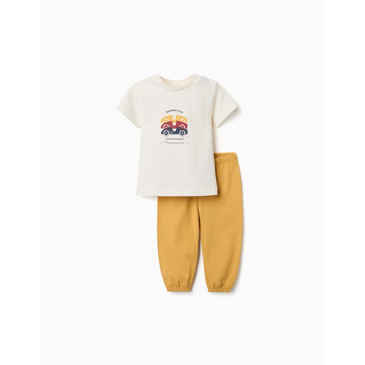 Pyjama à manches courtes avec imprimé voitures de course blanc, ZIPPY
