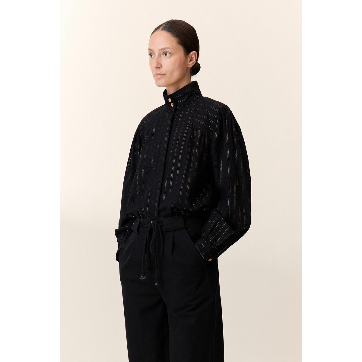 Chana Blouse with Metallic Stripes black, LEON & HARPER